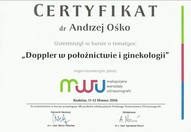 Andrzej Ośko - Opole - Doppler w położnictwie i ginekologii